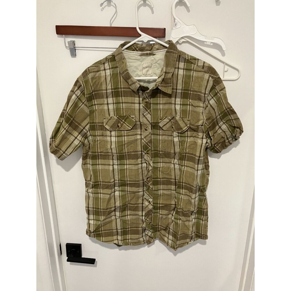 Nuco Men's Short Sleeve Plaid Button Down Shirt, Tan/Brown, XL